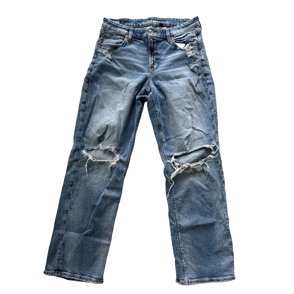 American Eagle Distressed Ripped Jeans Size 14 Blue Denim Casual Trendy Ripped
